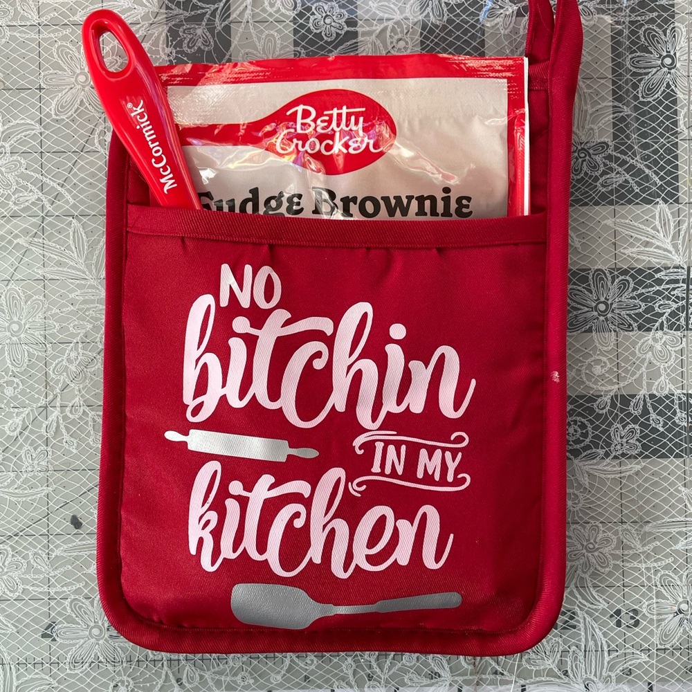Betty Crocker Red Kitchen Set and Fudge Brownie Mix.
